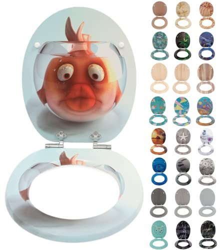 SINOBATH Abattant WC Couvercle WC en bois MDF motif imprimé sur 3 faces avec Frein de Chute pour Couvette en O Siège de Toilette