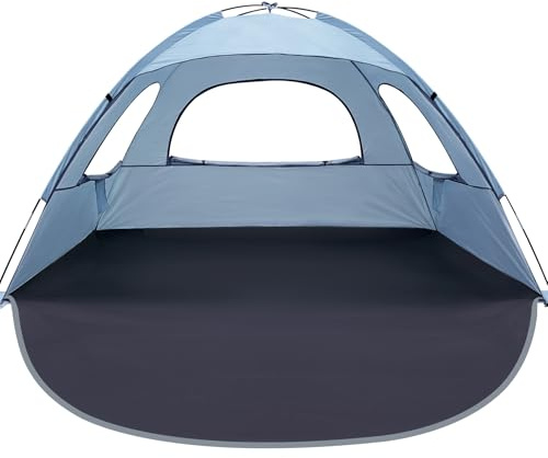 WhiteFang Beach Tent Anti-UV Portable Sun Shade Shelter for 3 Person, Extendable Floor with 3 Ventilating Mesh Windows Plus Carrying Bag, Stakes and Guy Lines (Sierra Blue)