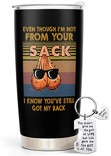 365FURY Bonus Dad Gifts - Step Dad Gifts From Daughter, Son, Kids - 20 Oz Tumbler & Keychain Funny Stepdad Gift - Christmas Father Day, Birthday Gift For Stepdad - Best Bonus Father Travel Coffee Mug