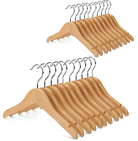 Nature Smile Kids Baby Children Toddler Wooden Shirt Coat Hangers with Notches and Anti-Rust Chrome Hook Pack of 20 (Natural)
