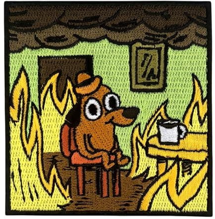 Urbanski Patch Hund in brennendem Haus Dog in burning House this is fine #2 zum Aufbügeln 7,3 x 7,3 cm | Aufnäher Applikation Bügelbild