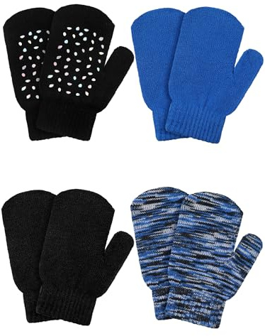 Geyoga 4 Pairs Toddler Knitted Mittens Stretch Gloves Unisex Baby Mittens Winter Warm Full Finger Toddler Gloves for Boys Girls (Cool Style)