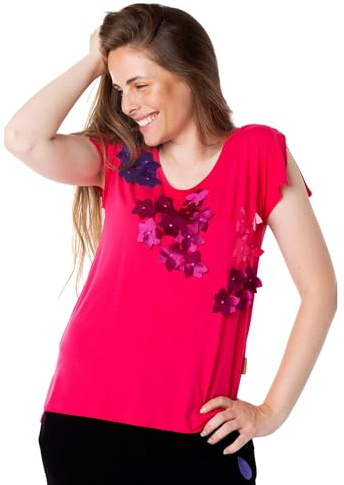 Mamatayoe Top Destello para Mujer, Manga Corta, Escote Redondo, Rosa