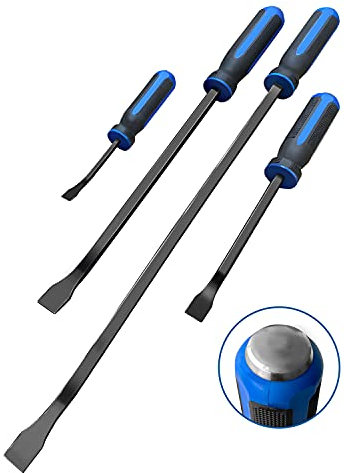 ROTATION 4 tlg Stemmhebel-Satz mit Kunststoff-Softgriff und Metall-Schlagköpfen, Brecheisen, Brechstange, Hebeleisen, Montierhebel | Blau