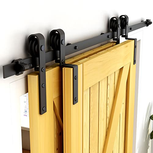 WOLFBIRD 274cm (9FT) Bypass Schiebetür Hardware Doppelte Holztür Schiebetürsystem Komplettset Schwarz