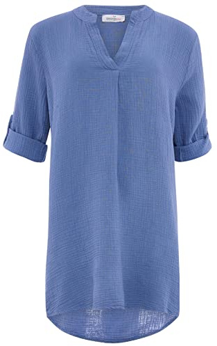 Zwillingsherz Musselin Longbluse aus 100% Baumwolle mit V-Ausschnitt – Hochwertige Tunika für Damen Frauen Mädchen - Sommerbluse Freizeitkleid Strandkleid - Locker luftig perfekt für Frühling Sommer