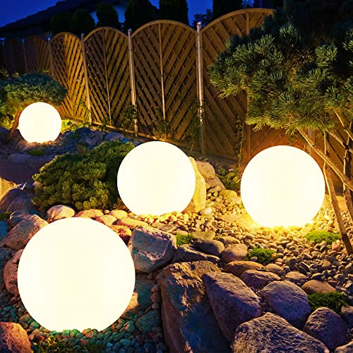 Kugelleuchte Außenlampe Solarlampe Aussen Gartendeko, Kunststoff weiß, warmweiß, DxH 20x62 cm4er Set