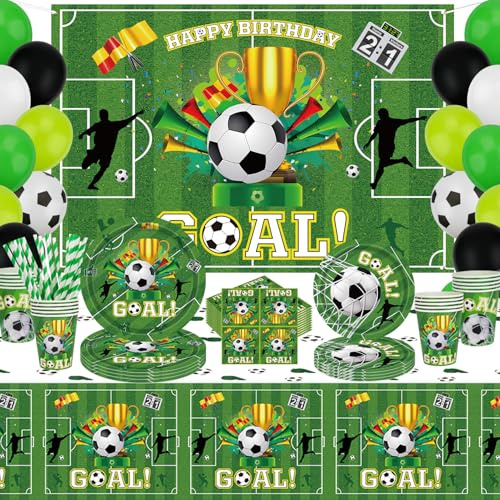 Inspireyee 151 Pack Football Party Supplies Deportes Tema Cumpleaños Decoraciones Fútbol Party Vajilla Juego Plato Servilleta Fondo para Niños Deportes Tema Cumpleaños Decoraciones Sirve 20 Invitados