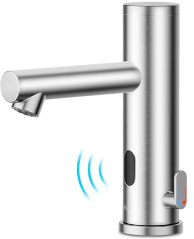 Achelous Rubinetto per lavabo automatico Touchless in acciaio inossidabile, rubinetto per lavabo con sensore a infrarossi a mani libere con controllo della temperatura