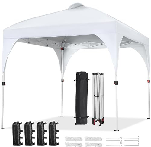 Yaheetech Faltpavillon 2,43 x 2,43 m Pop-Up Pavillon, Höhenverstellbar Gartenpavillon, UV Schutz 50+ & Wasserdicht Partyzelt Gartenzelt mit Rolltragetasche für Outdoor Markt Garten Hof, Weiß