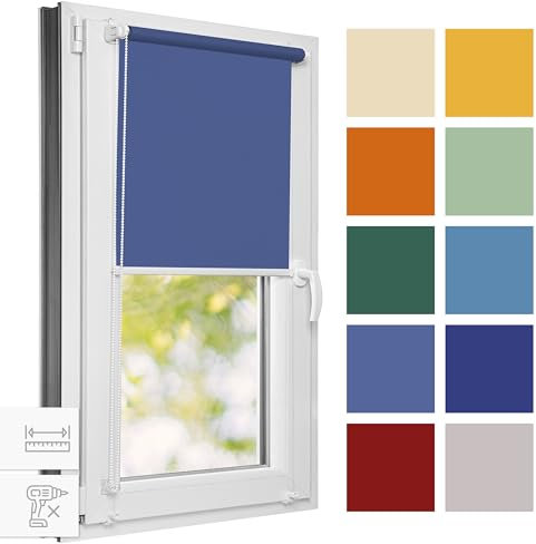 Estika Rollo für Fenster ohne Bohren – 85 x 120 cm – Kobaltblau – Kollektionsverkauf, Klemmfix Montage, Fensterrollo für innen, Sichtschutz für Fenster und Balkontür (30 cm Stoffbreite)