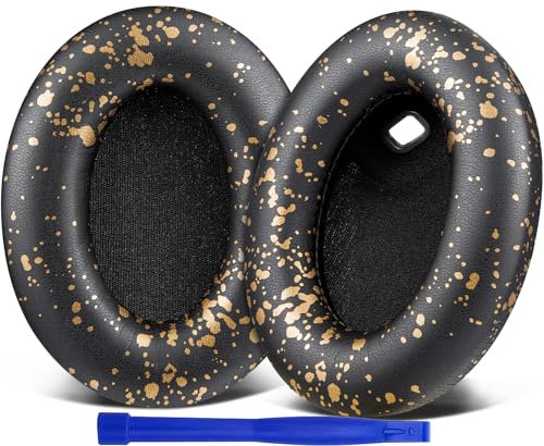 SOULWIT Cuscinetti Auricolari di ricambio per Sony WH-1000XM4 (WH1000XM4), Padiglioni con schiuma antirumore, spessore aggiunto, senza influire sul sensore - Oro Nero