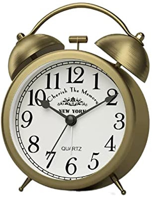 Despertadores Reloj Despertador de Campana Doble de Metal, Reloj Despertador de Escritorio de Mesa Silencio Analógico Pequeño Dorado Vintage con Luz de Fondo Fuerte for el Dormitorio de los Durmientes