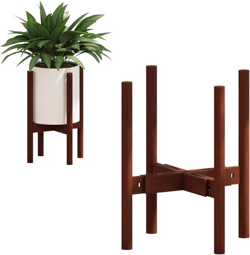 Bamworld Support de plantes réglable en bois du milieu du siècle - Cache pot sur pied moderne pour pot de fleurs - Tabouret plante et piédestal pour plantes pour intérieur et extérieur