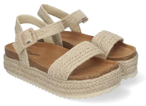 shoes&blues.es 84702 Sandalia de Plataforma Bio para Mujer, Comodas, con Pala y Talon Abierto, Cierre de Hebilla, Ideales para Primavera Verano Beige Talla 40