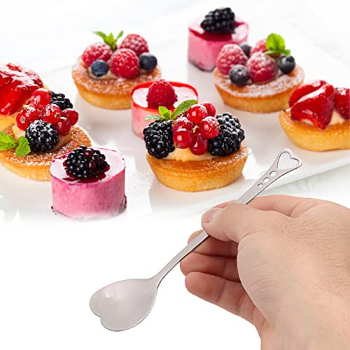 Dekaim Zuckerlöffel Edelstahl herzförmige Dessertlöffel, 2er-Pack, mit ergonomischem Griff, Kaffeekuchen-Eiscreme-Zuckerlöffel, weit verbreitet, Silber