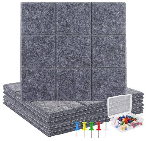 AKOLAFE 6PCS Felt Tiles 30 x 30 CM Self Adhesive Pin Board with 30 Pins, Large Bulletin Board Dark Grey Notice DIY Pinboards for Office, Bedroom, Home Walls