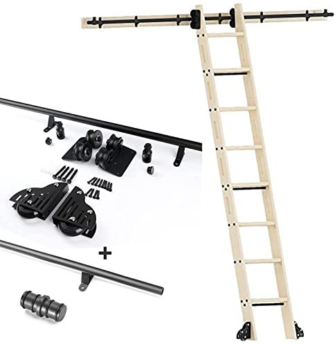 SZITW Schiebeleiter-Hängeschiene, komplettes Hardware-Set (ohne Leiter), 3,3 bis 20 Fuß langes rundes Rohr, Schiebebibliotheks-Hardware, Rollschienen-Kit, Verlängerungsschiene, rustikales Schwarz