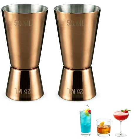 Chabrias Ltd Stainless Steel 25/50 ml Measure Jigger Bar Craft Dual Spirit Measure Cup Peg Measuring Cup for Bar Party Wine Cocktail Shaker (2, Rose Gold)