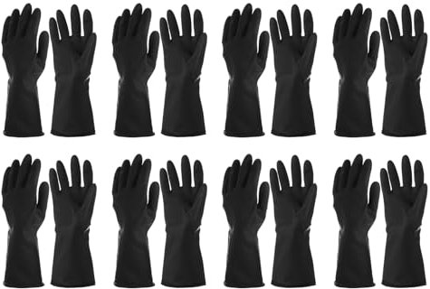 Sourcing Map Chemical Resistant Latex Industrial Gloves, Anti-Slip Protective Safety Work Gloves for Cleaning, Dish Washing, Resist Acid Alkali, Large, Black, Pair of 8
