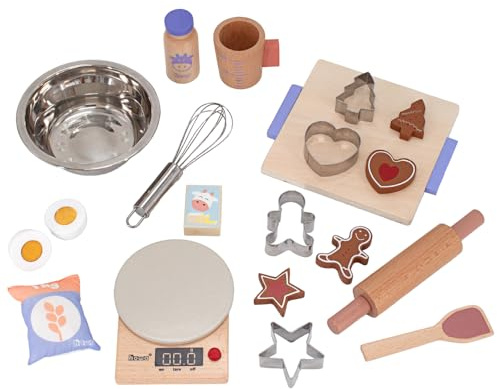howa Backset für Kinder 19 teilig -Spielküche Zubehör Holz 4896 | Backset mit Zubehör aus Holz mit Waage, Schüssel,Schneebesen, Backformen und viel Zubehör