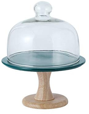 Green Ceramic Cheese Plate Cover with Glass Dome for Restaurant Steak Salad Dessert Decorative Snack Rack for Party 8/10 Inches Cake Stands Tray (20.6 * 20.6 * 25CM)