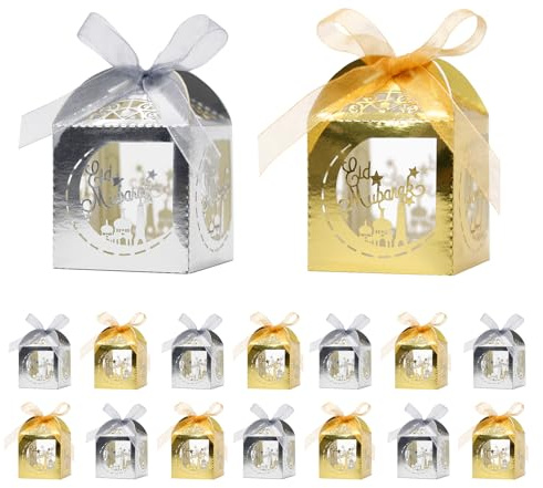 Durdiiy 30 st Ramadan Eid Mubarak godislåda godislådor ramadan presentaskar Eid box ramadan godis islamiska gåvor Eid favoritlådor för muslimsk ramadan mubarak festdekorationer (guld silver)