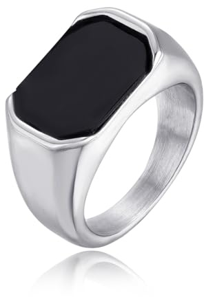 Joliernelle Schwarzer Onyx -Ring für Männer Edelstahl rund/quadratisch kleiner Daumenband Schmuck