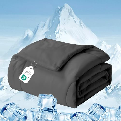 Deodar Couverture rafraîchissante 2-en-1 Double Face (Grille gaufrée + Soie de Glace), légère et Auto-refroidissante pour Le Sommeil, Gris foncé 220x240