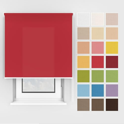 Estika Rollo mit Bohren Deckenmontage und Wandmontage, Breite: 90 cm, Höhe: 150 cm, Farbe: Rot, 25 Stoff Farben, Fenster rollos für innen, Sichtschutz für Fenster und Balkontür