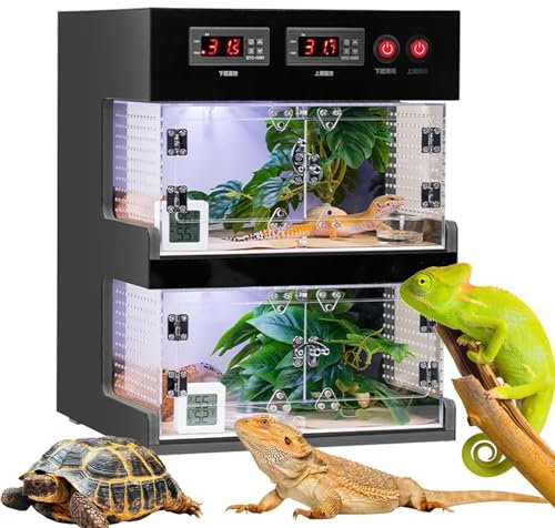 Boîte thermostatée pour Reptiles, Terrarium pour Reptiles, Réservoir pour Reptiles avec cloison Chaude et Froide, Double contrôle de température avec Boucle de Verrouillage, pour lézards,
