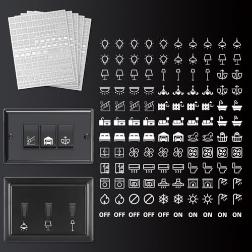 GOMAKERER 600 etiquetas adhesivas para interruptor de luz, 33 diseños, calcomanías transparentes de identificación de interruptor, calcomanías blancas para el hogar, cocina, baño, oficina, escuela
