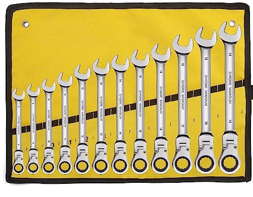 Llaves Fijas Con Carraca Juego de llaves de trinquete flexibles, modelo de llave de 6-22 mm, juego de llaves flexibles de combinación de trinquete de anillo de engranaje Cabeza flexible métrica Llave