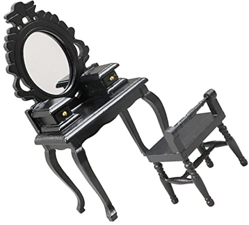 YARNOW 2stücke Puppenmöbel Im Maßstab Miniatur Schminktisch Und Hocker Holz Mini Hausmöbel Miniatur Kommode Tisch Und Stuhl Bausatz Für Puppenhausdekoration