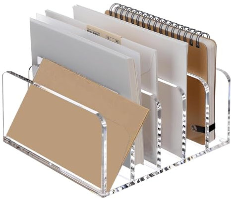 Gxdamxz Briefhalter, Brief Organizer Acryl, Briefständer mit 5 Fächer für Büro, Zuhause, Document Tray Acrylic, 12,5x12,5x5cm