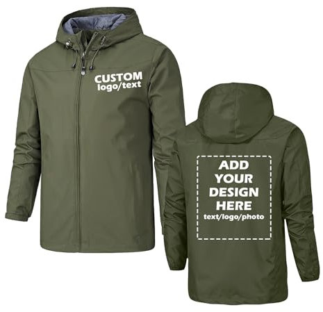 WUWWUT Personalised Men's Waterproof Rain Jacket Outdoor Lightweight Windbreaker with Hood for Cycling Camping