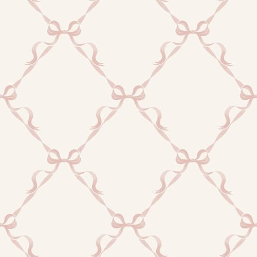 Holden – Papier peint minimaliste avec nœud pour chambre d'enfant, crèche, salle de jeux, décoration murale de bébé fille, crème/rose (14032)