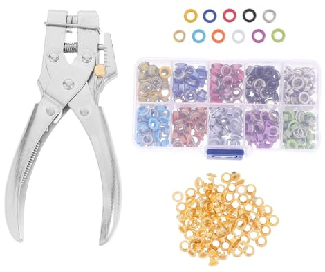 Ipetboom 1 ensemble Pince à Œillets Portable avec Boîte de Rangement Kit de Perforation pour Tissu et Toile avec Œillets Métalliques Dorés Colorés Outil Polyvalent pour Bannières Bâches