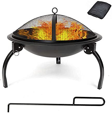ZJFHEYUO Braciere da Esterno da 20 Pollici, braciere a Legna per Barbecue con Camino, attizzatoio, griglia per Tronchi, attizzatoio per Patio e Giardino