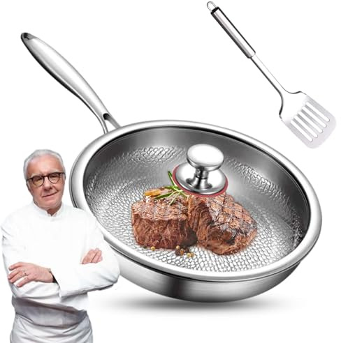 JIABAOZ Padella in Titanio, Padella in Titanio Martellato Platefull con Coperchio, Pentole Plateful da 12- Resistente Antigraffio, Riscaldamento Uniforme per Cucinare (30CM,With Lid)