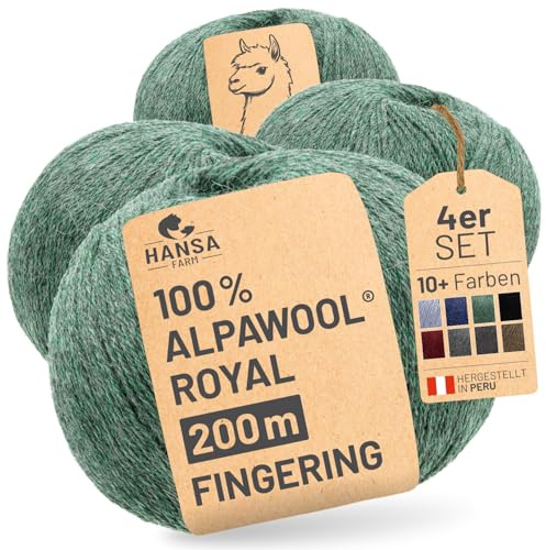 HANSA-FARM |Alpawool 100% Royal Alpaka 200g Set (4 x 50g) edel und absolut kratzfreie Wolle zum Stricken & Häkeln - HF275 Smaragd Melange