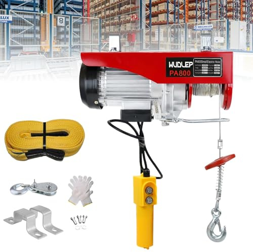 WUDLEP 800 KG Electric Hoist Lift with Wired Remote Control, 220V 12M Lifting Overhead Electric Hoist, Pure Copper Motor for Garage, Warehouse, Factory