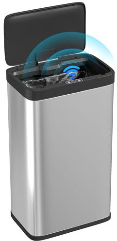 HOMCOM 45L Sensor Bin, Stainless Steel Kitchen Bin with Automatic Soft Close Lid and Fingerprint-Proof for Recycling and Waste, Silver Tone