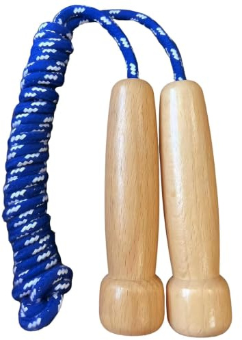 Cuerda de saltar - Comba de 220 cm en Azul con Mangos de Madera de Enebro,para Ejercicio, Juegos y Actividades Familiares