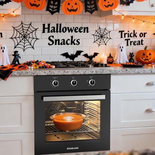 GASLAND 24 in Gas Wall Oven, ETL Certified Built-in Single Wall Oven, Natural Gas Wall Oven with Bake Broil Rotisserie Functions, Timer and Convection Fan, 120V Cord Plug, Black