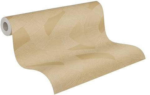 A.S. Création Papier peint intissé avec design géométrique en marron, jaune, blanc, métallisé – papier peint graphique avec effet métallisé 10,05 m x 0,53 m – 791604