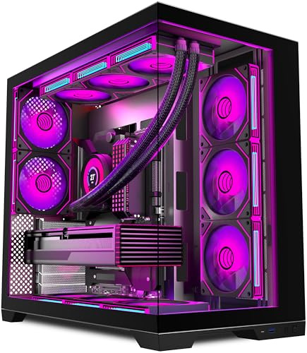 KEDIERS PC-hölje, förinstallerad 9 × 120 mm, svart fläkt, ATX Mid Tower PC-hölje, datorhölje med panoramautsikt, härdat glas, frontpanel
