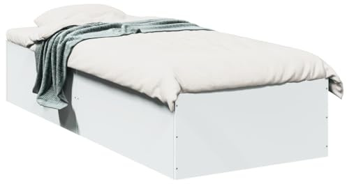 QJBSAVVA Bettgestell 90x200 cm Weiß, Modernes Holzbett Einzelbett für Schlafzimmer und Jugendzimmer, Stabiler Holzrahmen mit Lattenrost aus Sperrholz, Bett ohne Matratze