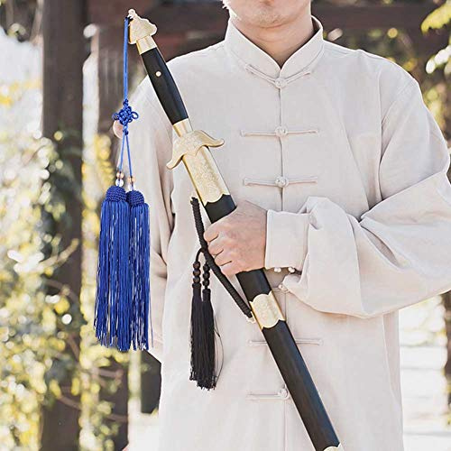 AKLOSIPY TJ15319-02 Pompon d'épée Taiji, Pompon d'épée Kung Fu en Soie Glacée pour Arts Martiaux Chinois, Accessoire 'épée Court Bleu Royal avec Perle Aléatoire