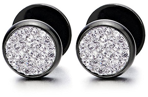 10MM Acciaio Cerchio Orecchini con Zirconi da Uomo Donna, Finto Dilatatore Fake Cheater Plug Gauges, 1 Paio